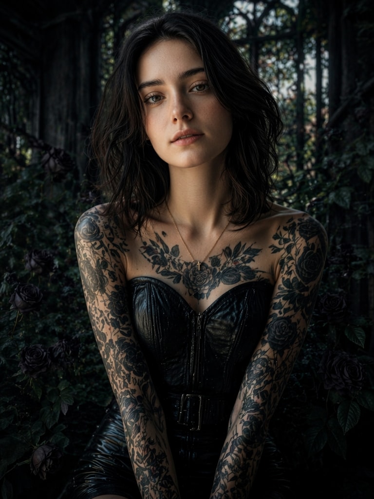 Dark Gothic Fashion Style black rose tattoo AI prompt