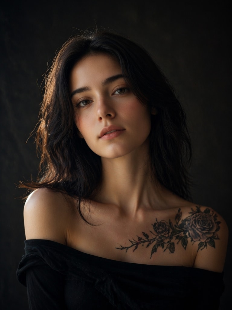 Soft Feminine Gothic Style black rose tattoo AI prompt