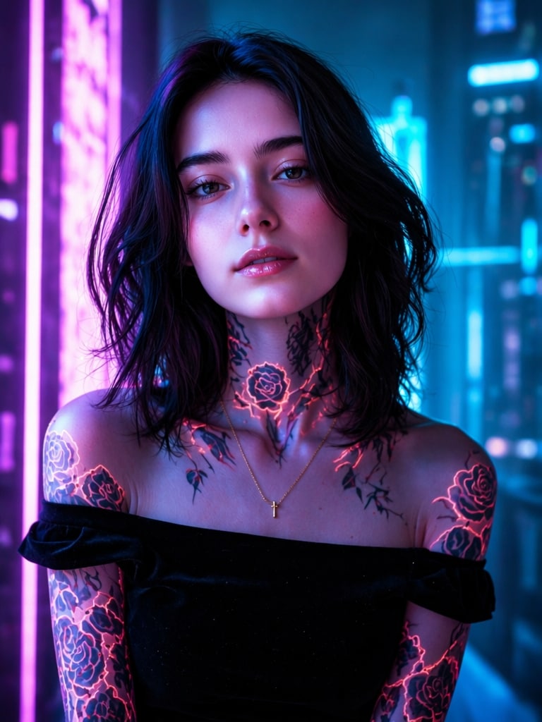 Neon Cyber Beauty Style black rose AI filter prompt