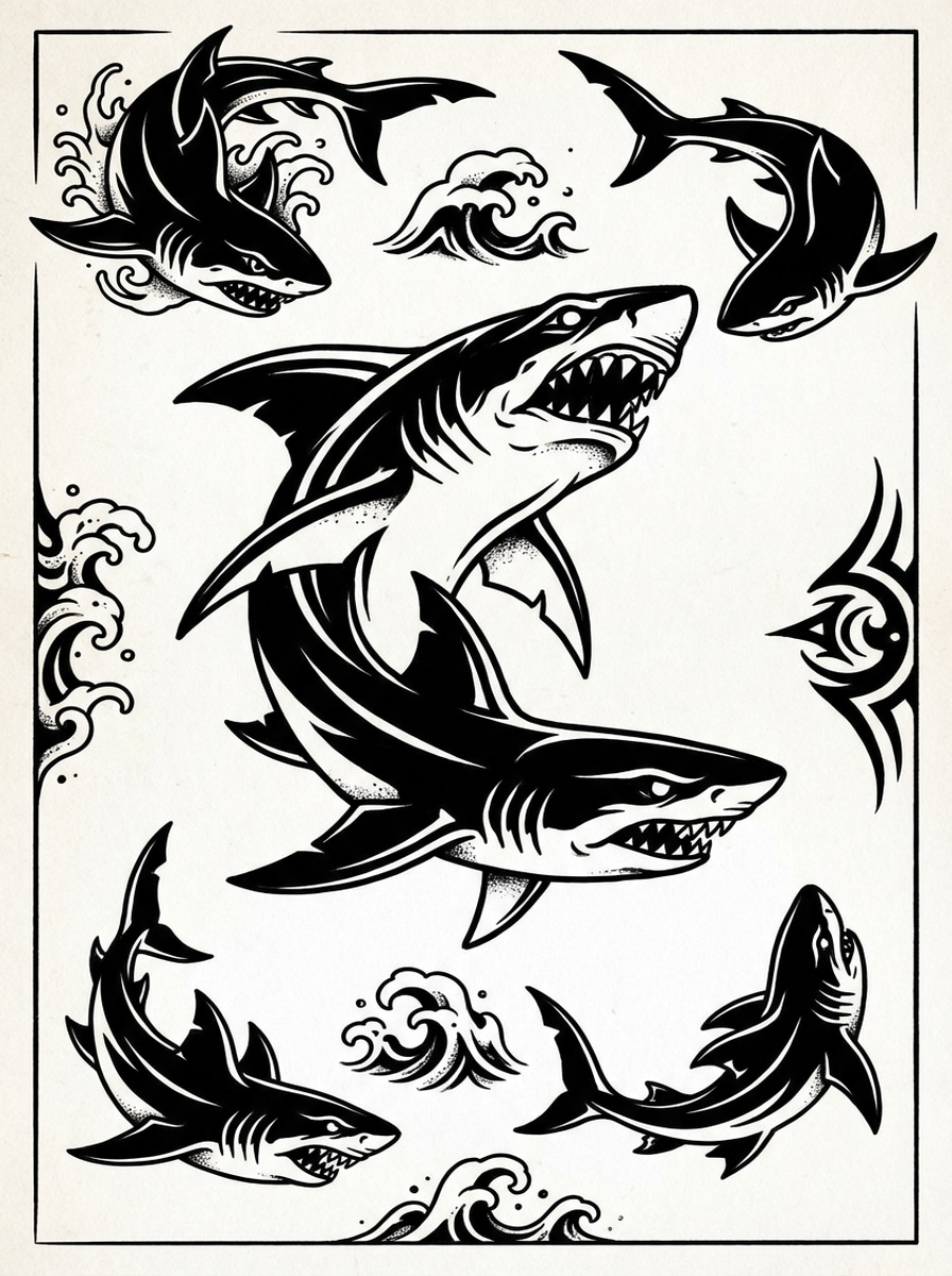 Blackwork Shark Tattoo