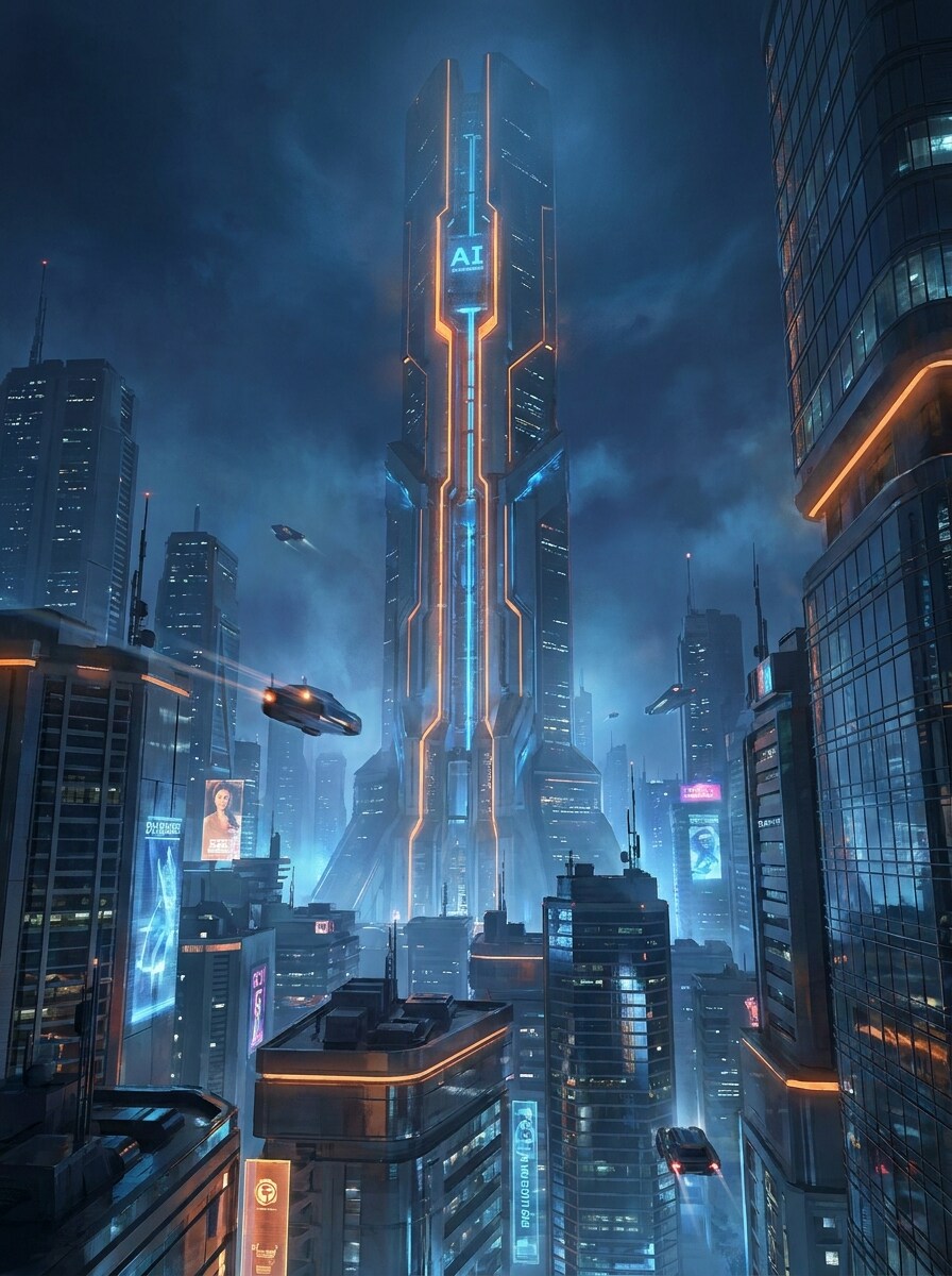 Blade-Runner Style Skyline Tower