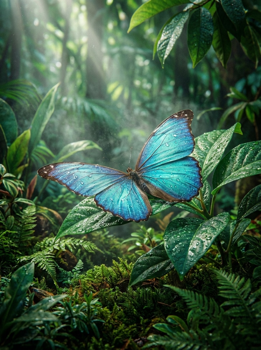 Blue Morpho Jungle Close-Up