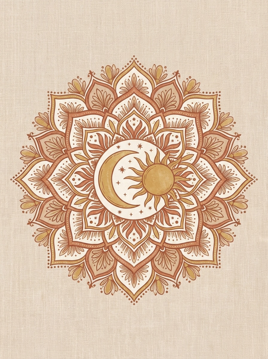 Boho Sun and Moon Mandala