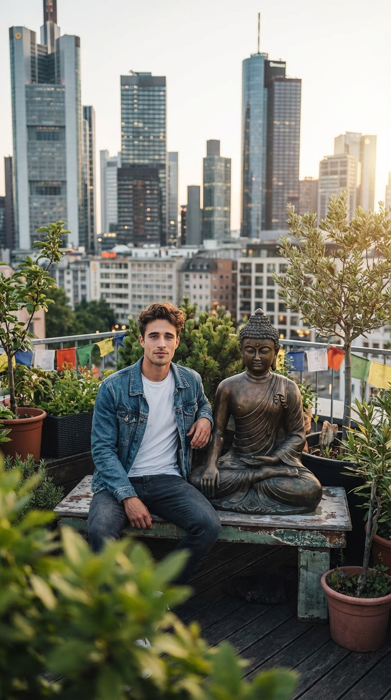 Urban Contrast Modern Buddha AI Prompt