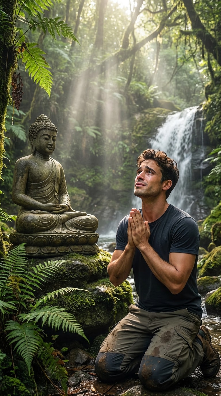 Waterfall Devotion Spiritual AI Buddha Photo Prompt