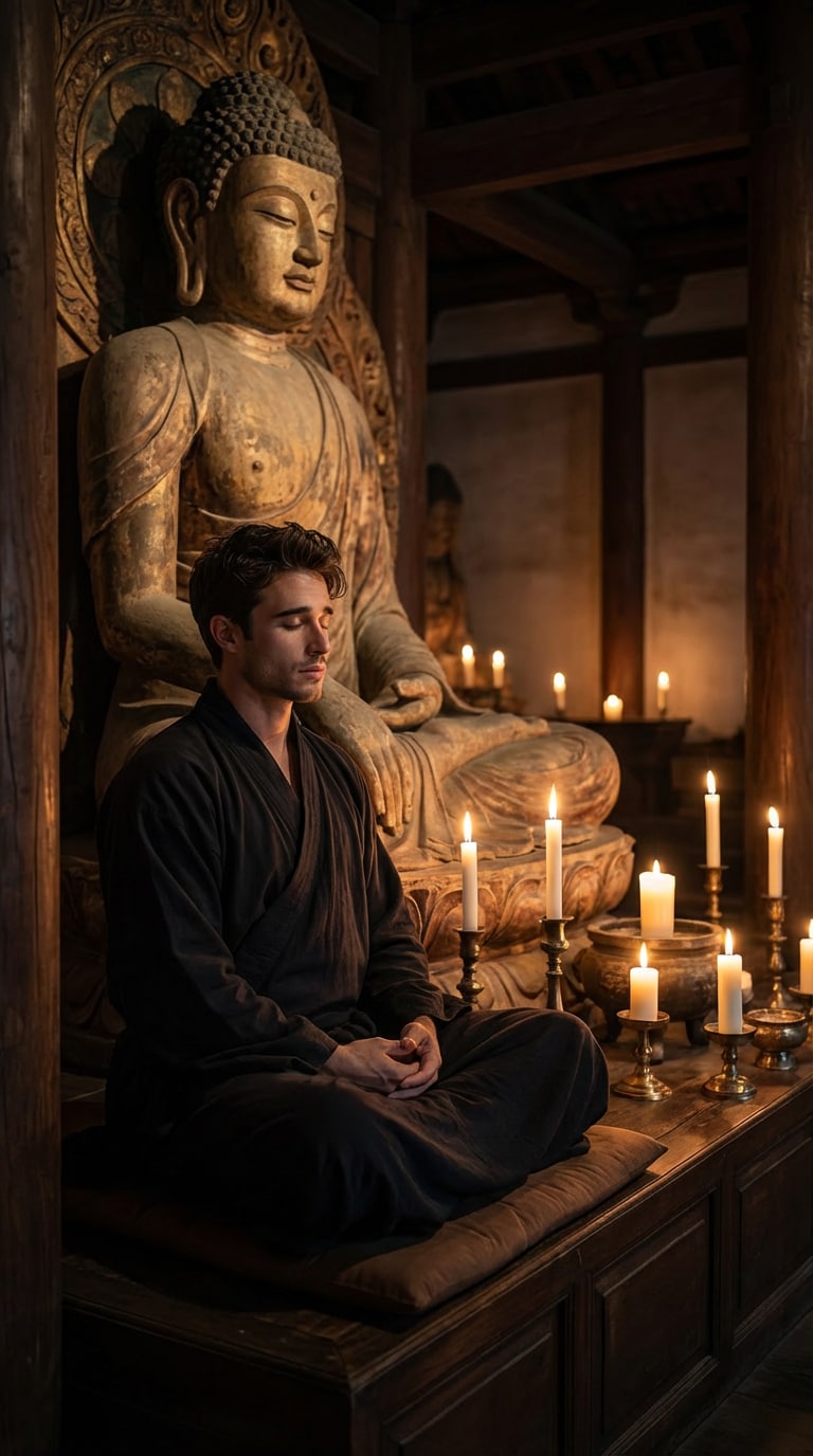 Monastery Silence Meditation Buddha AI Prompt