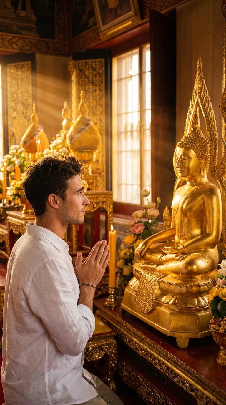 Golden Prayer Shrine Buddha AI Prompt