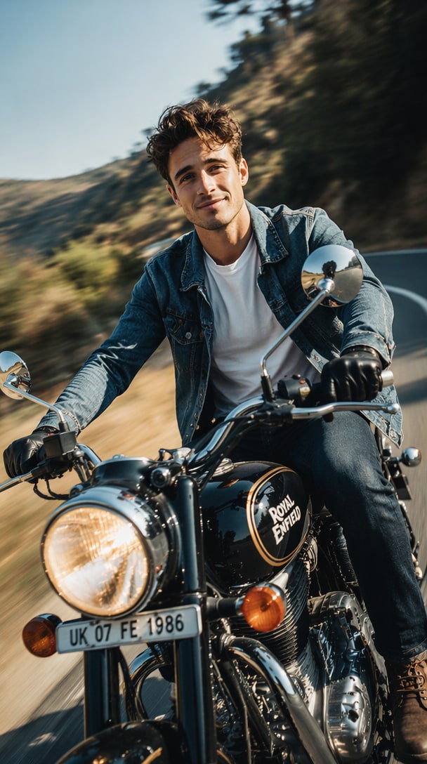 AI generated Royal Enfield motion blur ride photo result