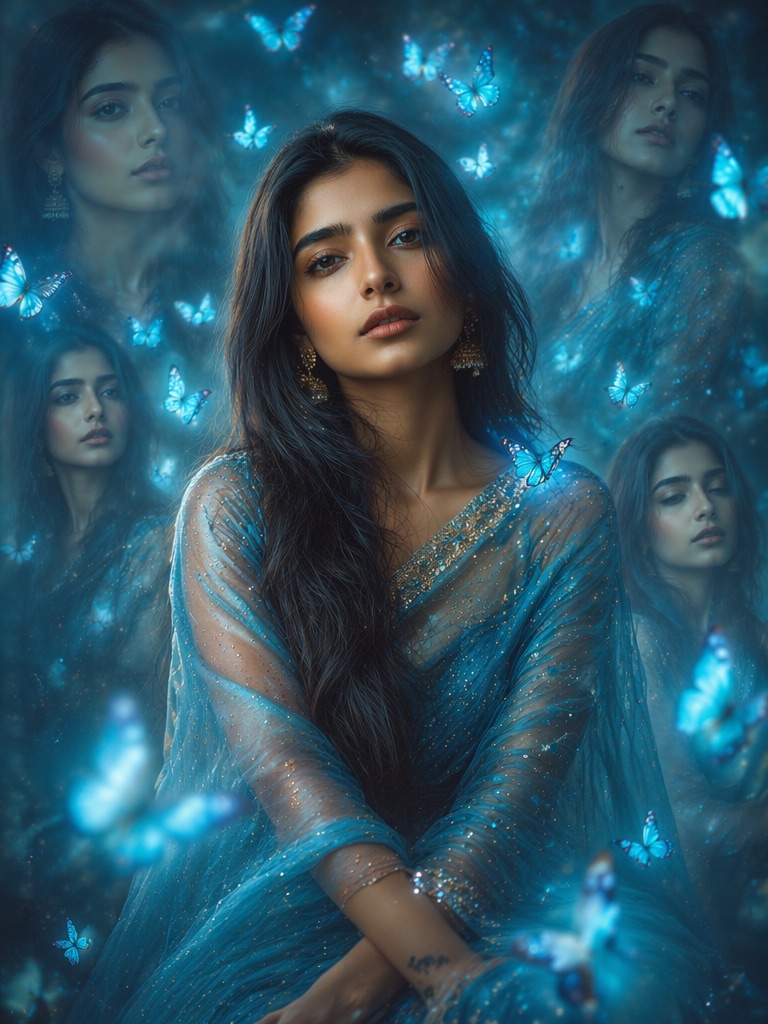 Blue Butterfly Dream Girl butterfly prompt ChatGPT AI photo editing