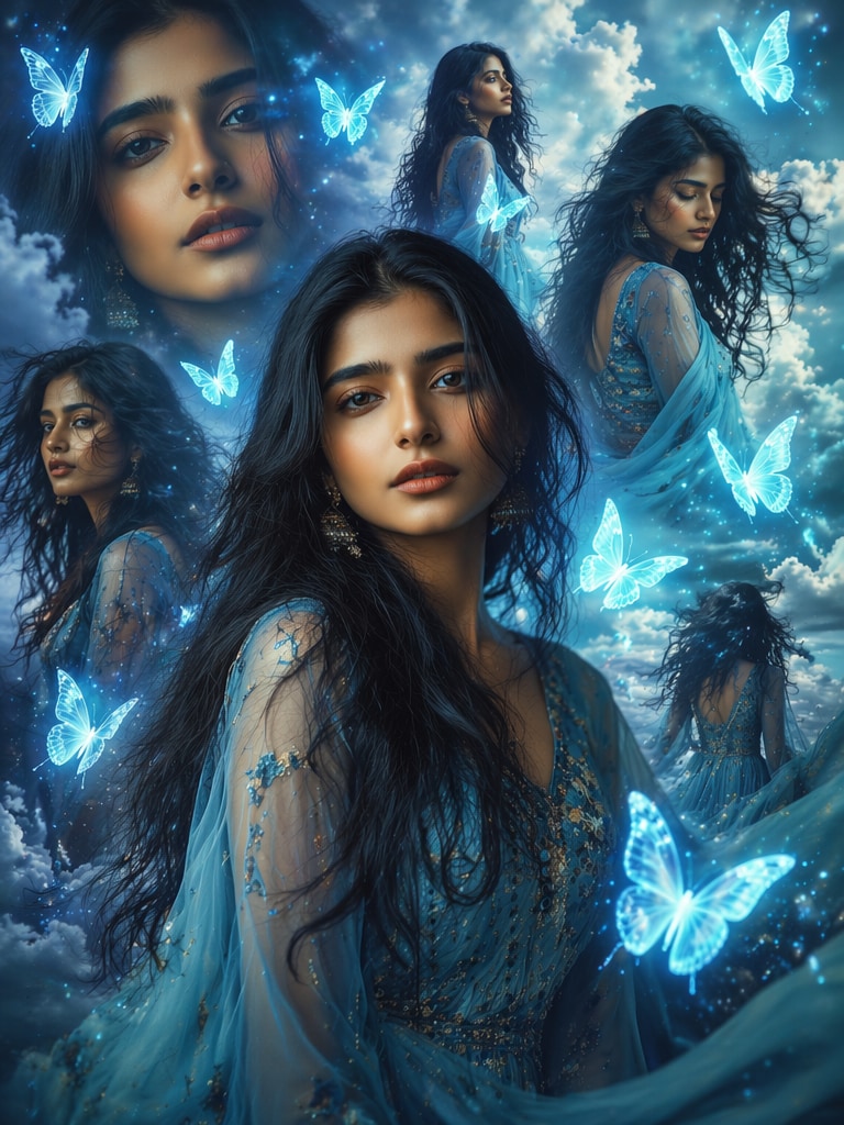 Soft Blue Butterfly Collage butterfly prompt ChatGPT AI photo editing