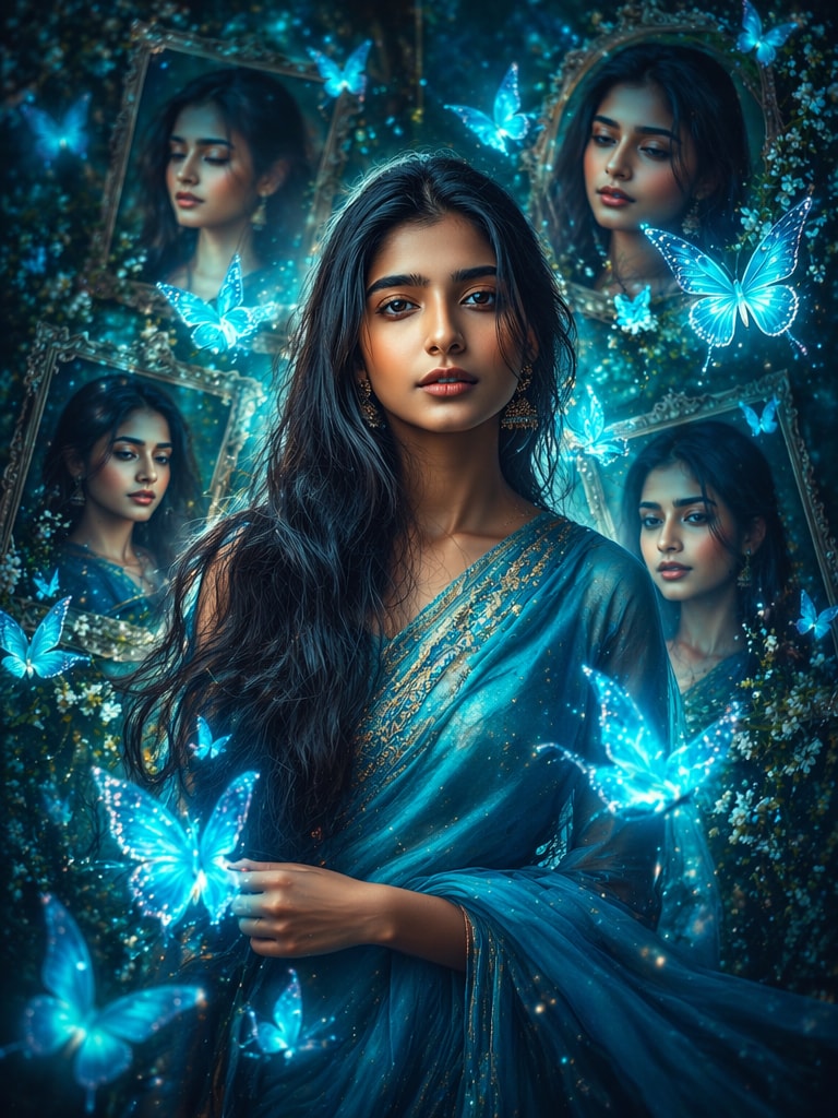 Dreamy Blue Butterfly Portrait butterfly prompt ChatGPT AI photo editing