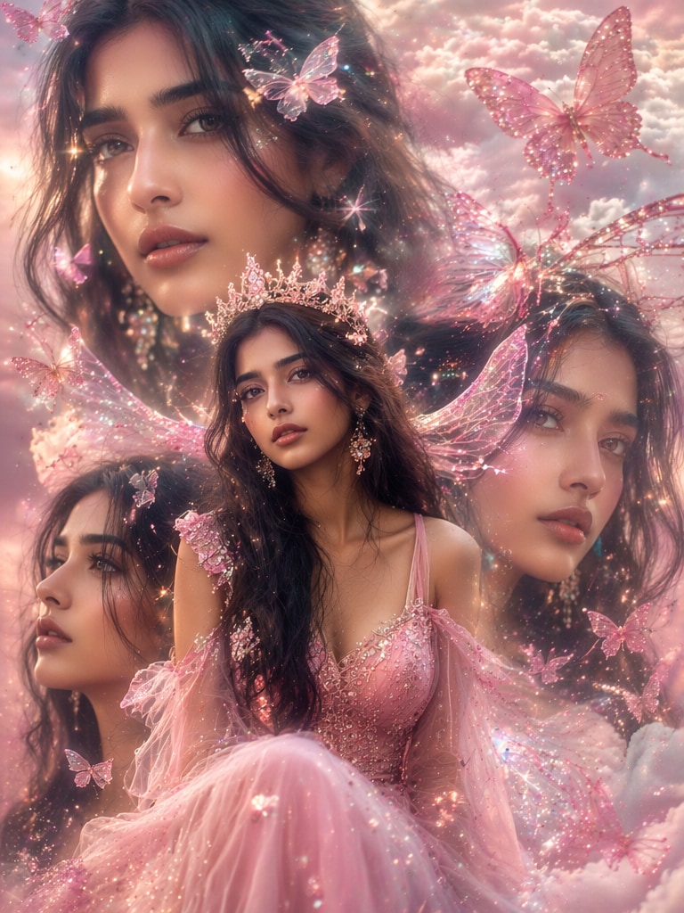 Pink Butterfly Princess Collage butterfly prompt ChatGPT AI photo editing