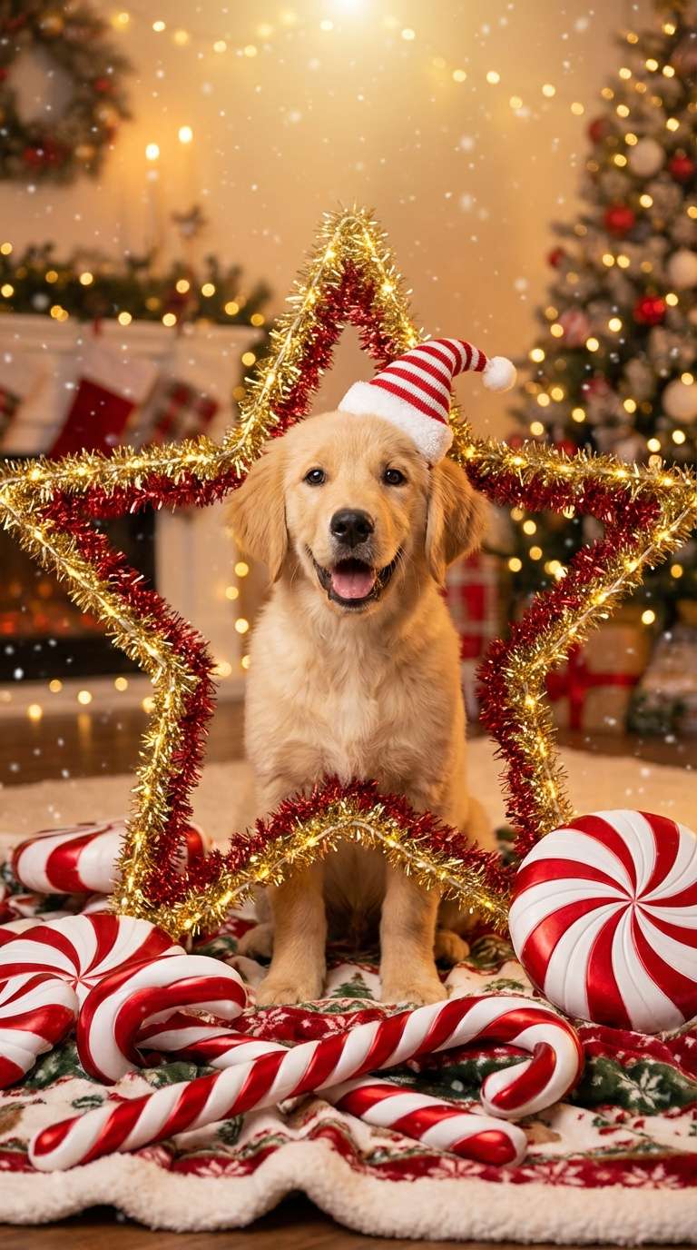 ChatGPT Christmas pet photo prompt – candy cane holiday pet portrait