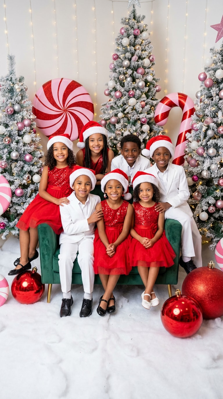 ChatGPT Christmas photo prompts for kids — candy cane family portrait