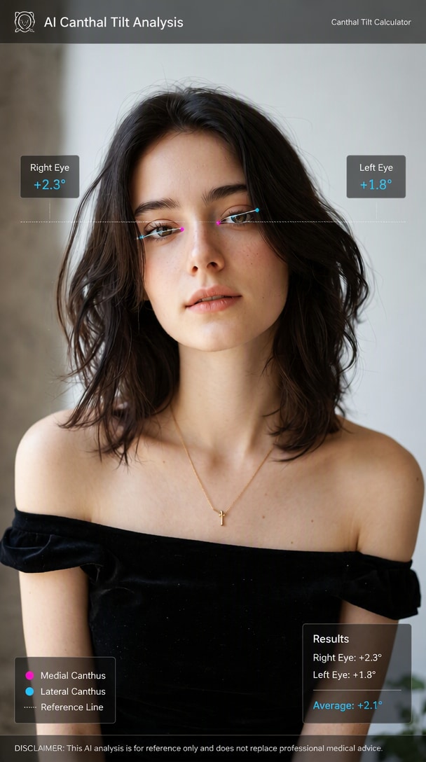AI canthal tilt test result showing eye angle