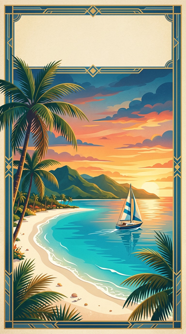 Vintage Caribbean Travel Poster Prompt