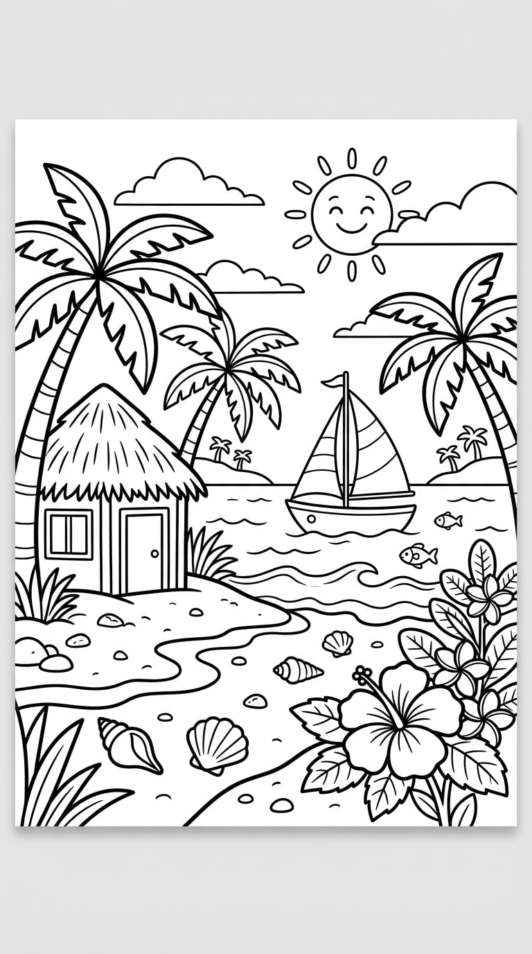Caribbean Coloring Page AI Prompt