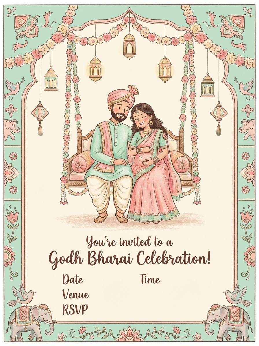 Cartoon Couple Baby Shower Invite