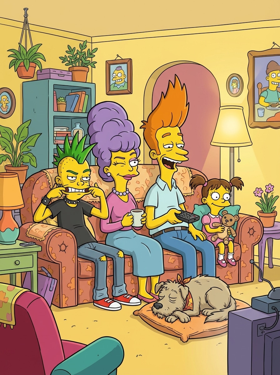 Cartoon Family on Sofa
