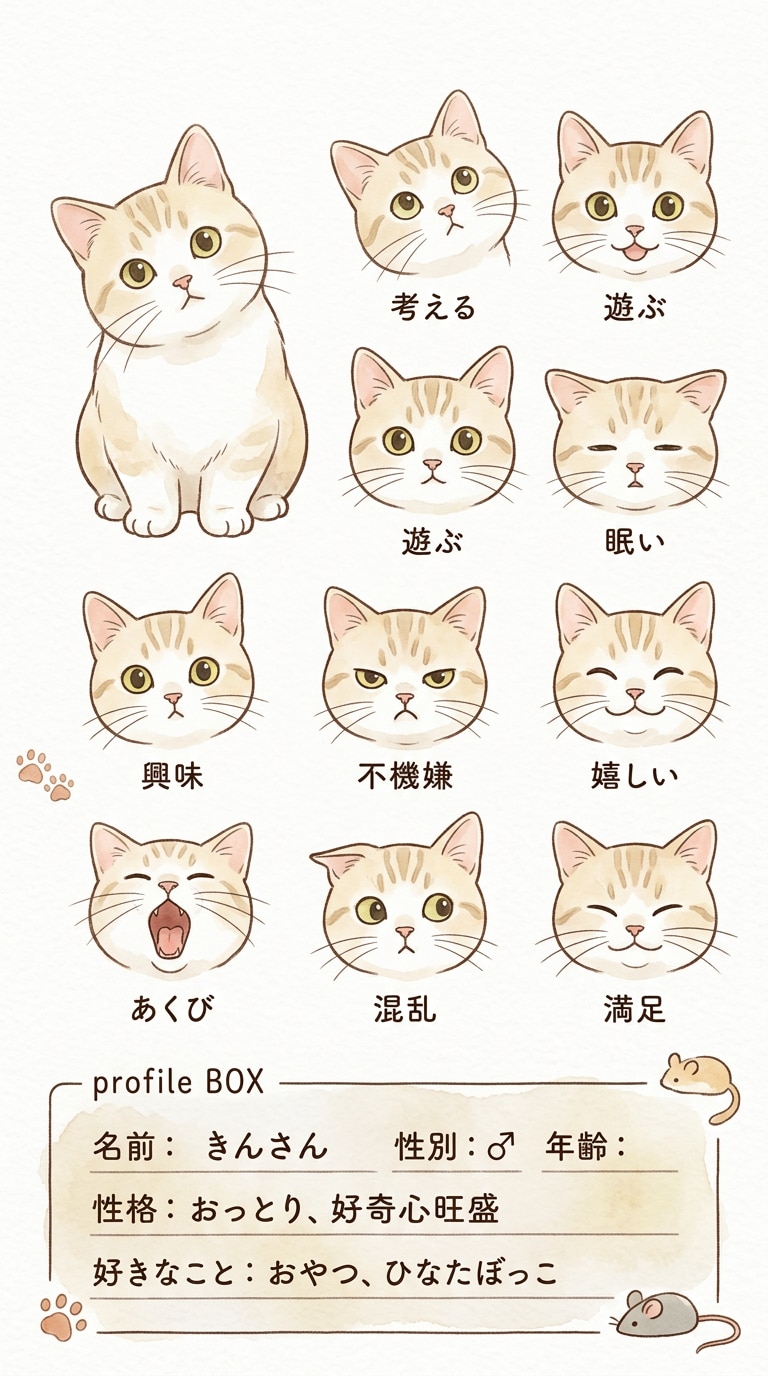 水彩タッチの愛猫プロフィールカード