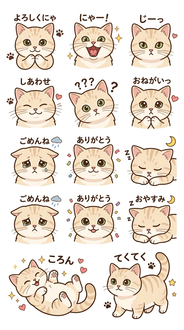 メッセージスタンプ風猫表情集