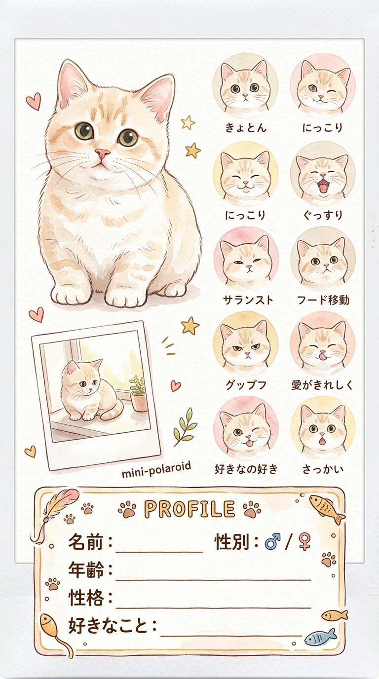 インスタント写真風猫プロフィールカード