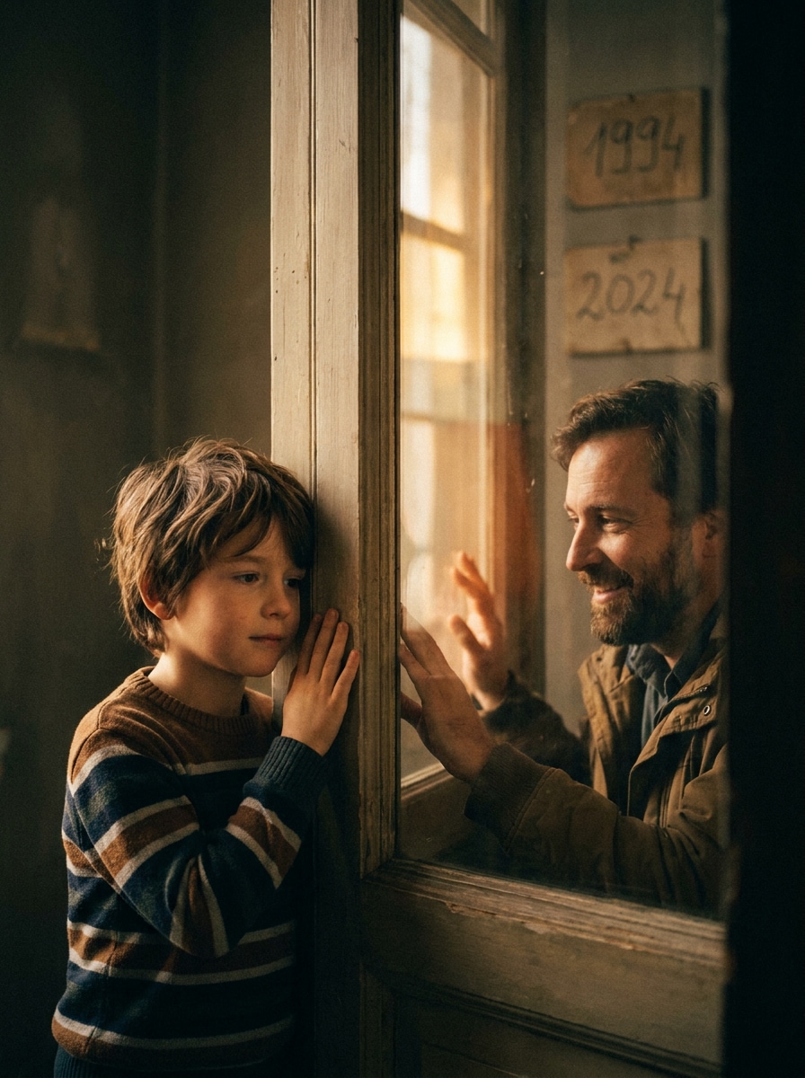 Looking through time window childhood photo prompt