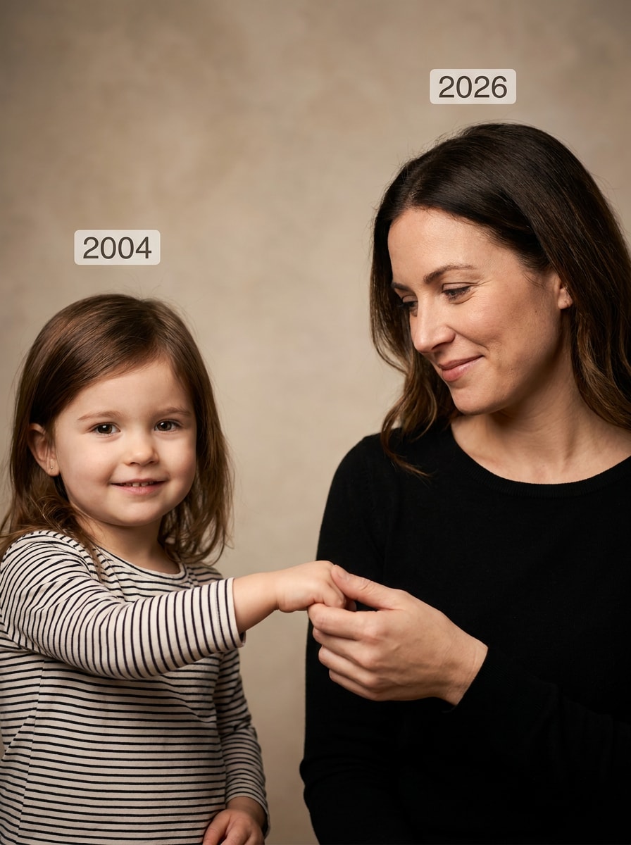 Holding hands across time childhood photo prompt