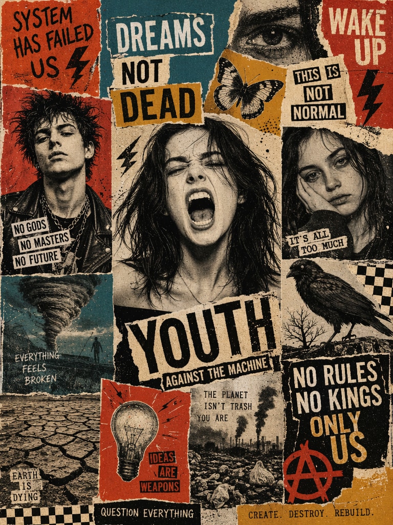 Punk zine editorial ChatGPT collage poster prompt