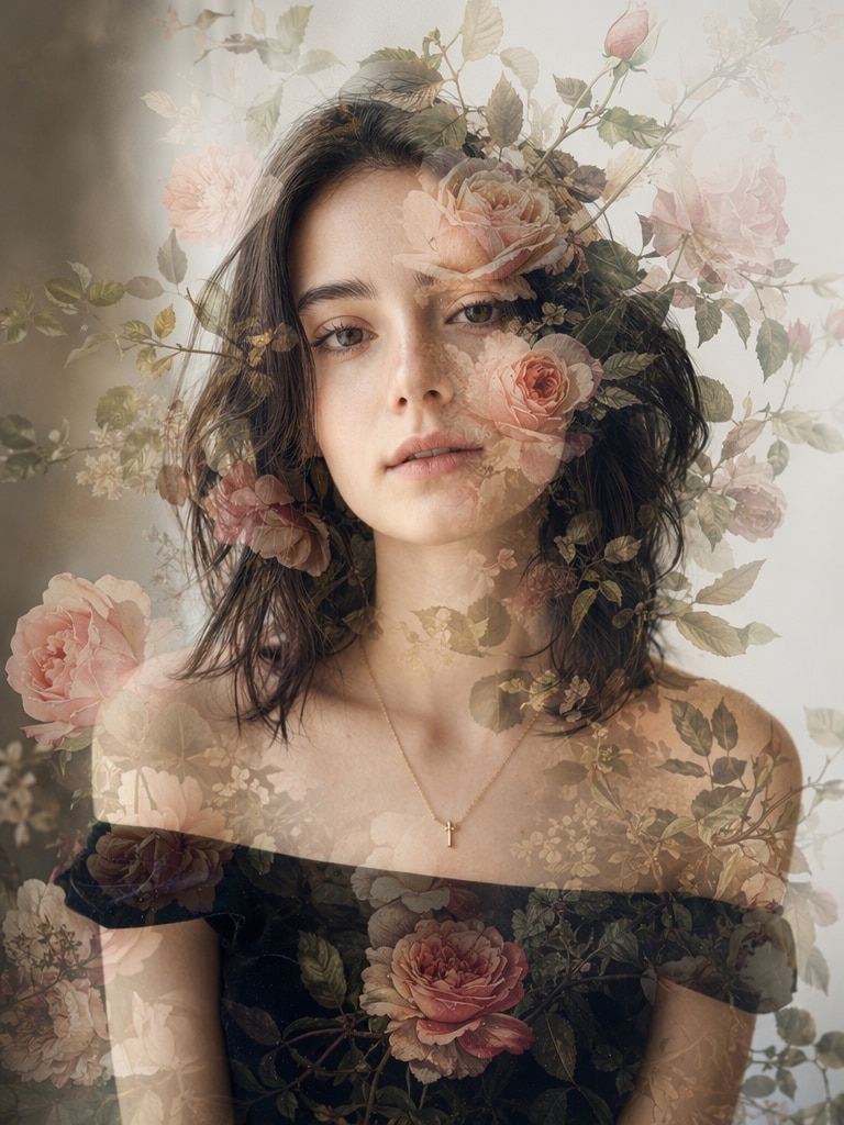 Floral overlay ChatGPT AI collage photo prompt