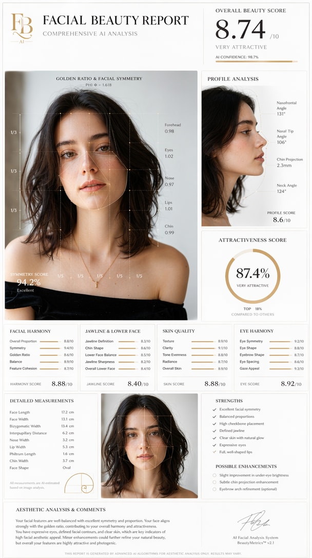 AI face rating report result