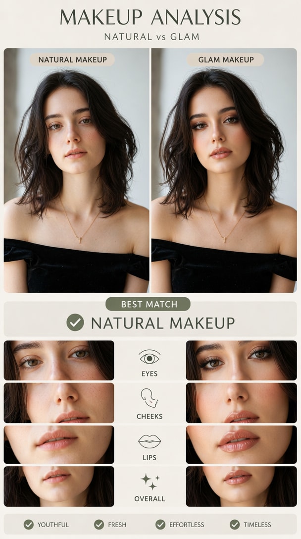 ChatGPT makeup analysis prompt natural vs glam look