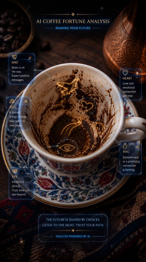 AI Turkish coffee fortune reading with symbolic coffee grounds