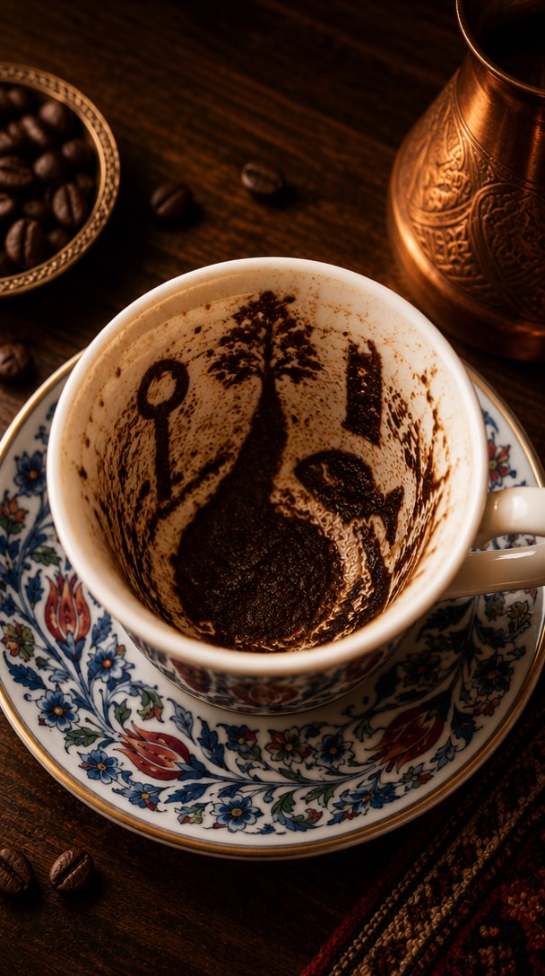 Yapay zeka kahve falı with tarot-inspired visual symbols