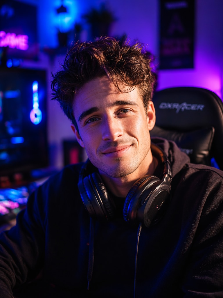 Gaming Room Neon Portrait Prompt
