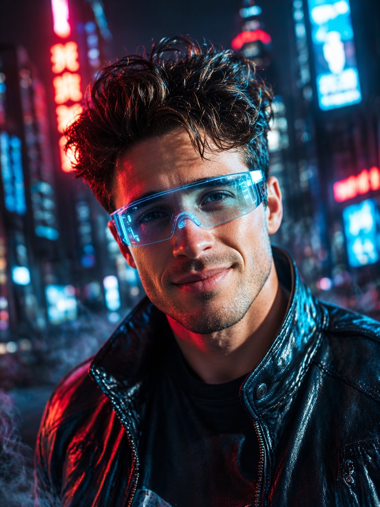 Cyberpunk Neon Portrait Prompt for Boys