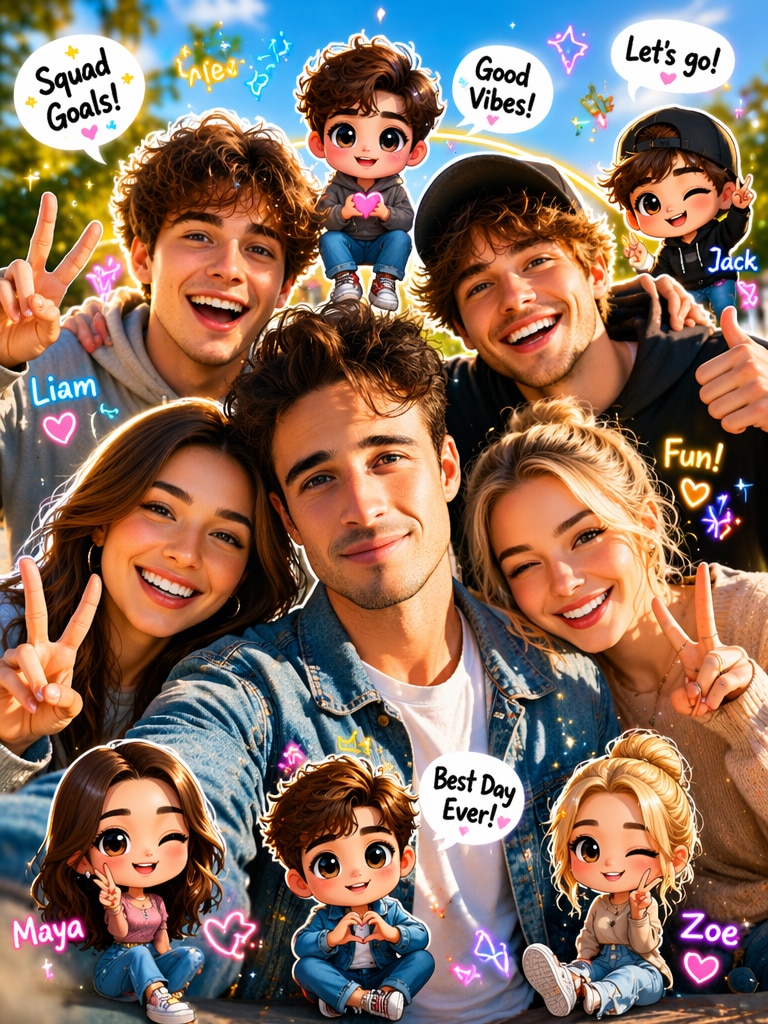 Friends Chibi Collage Prompt