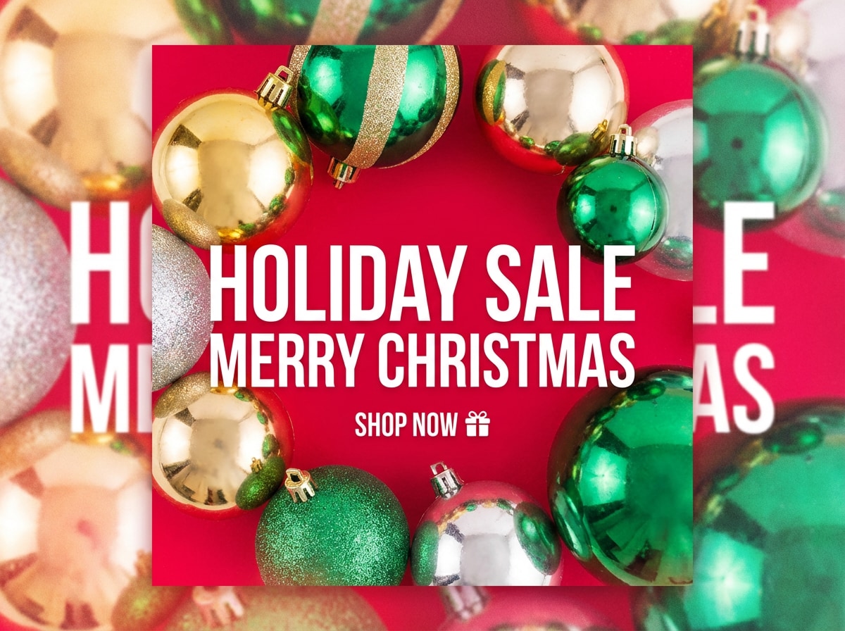Bright festive social media style Christmas card with bold red background