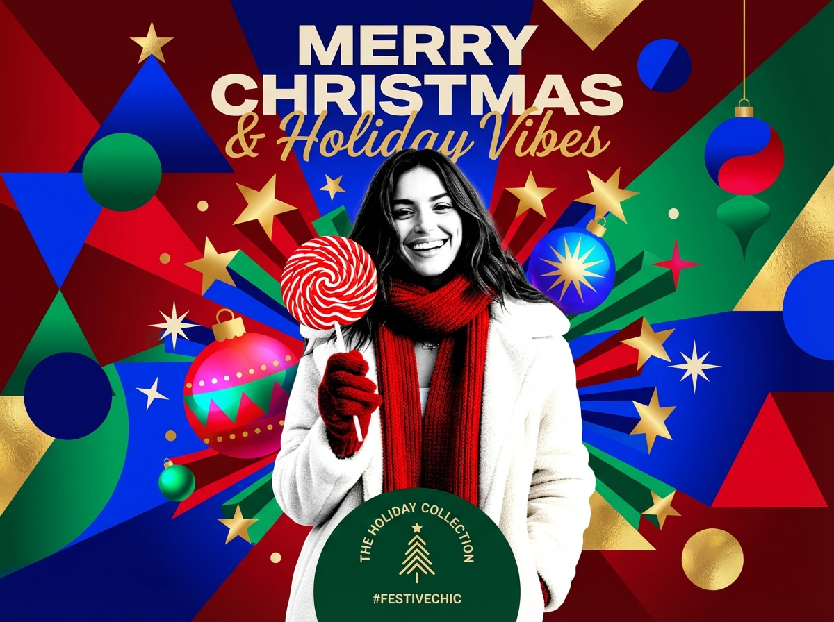 Bold modern Christmas card with high contrast and dynamic shapes