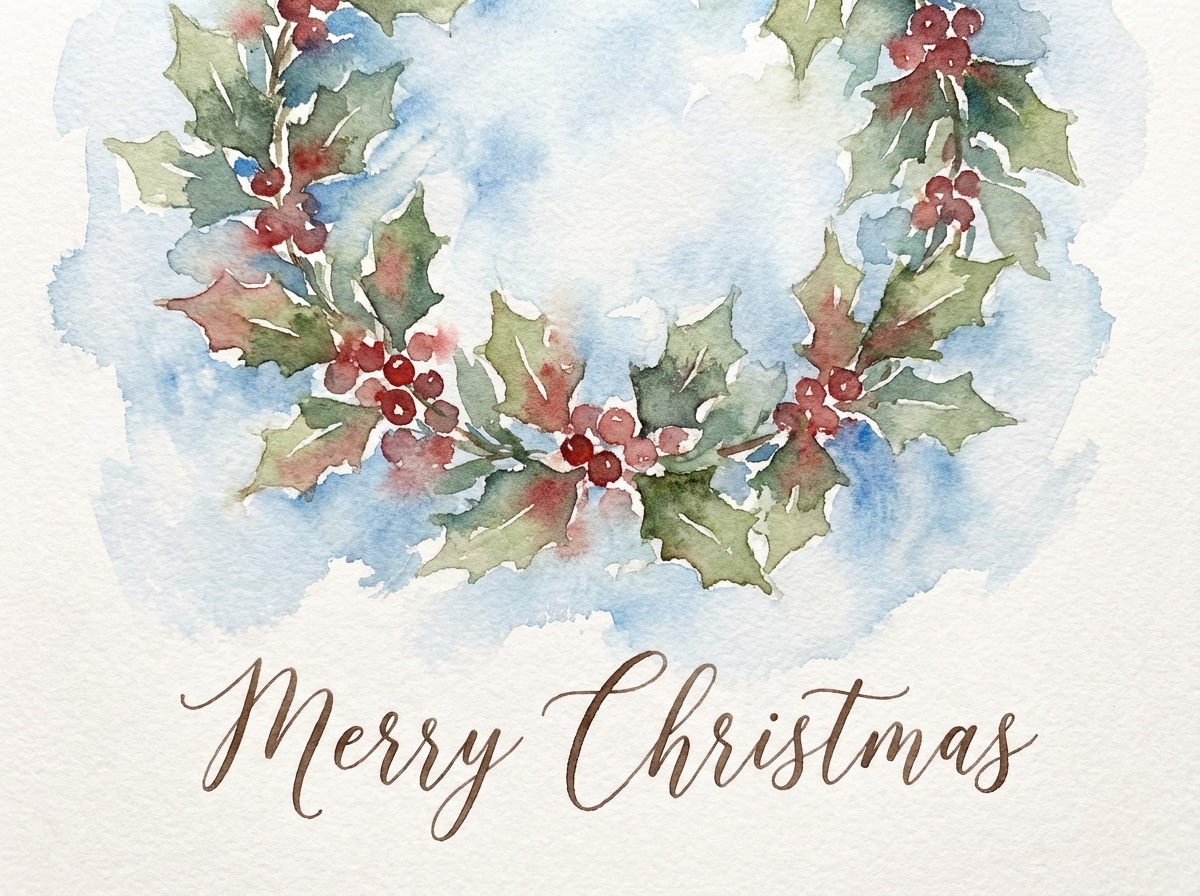 Watercolor Christmas card reference image