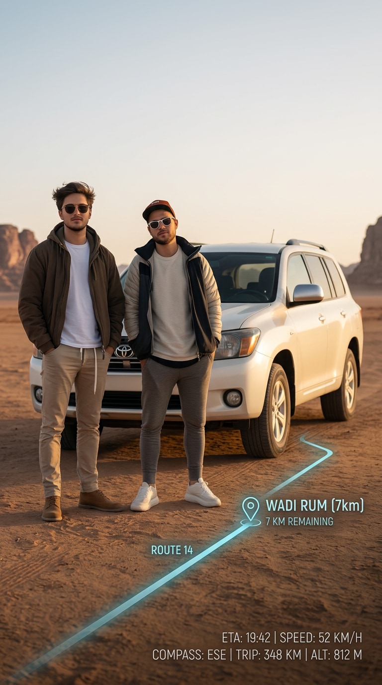 Futuristic road trip car photo with augmented navigation interface