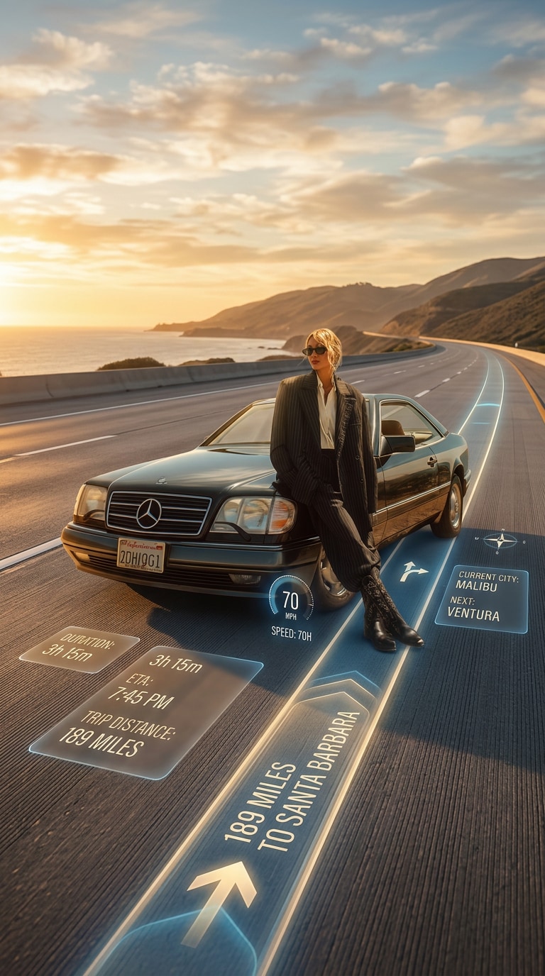 City to City Navigation Drive cinematic car photo prompt