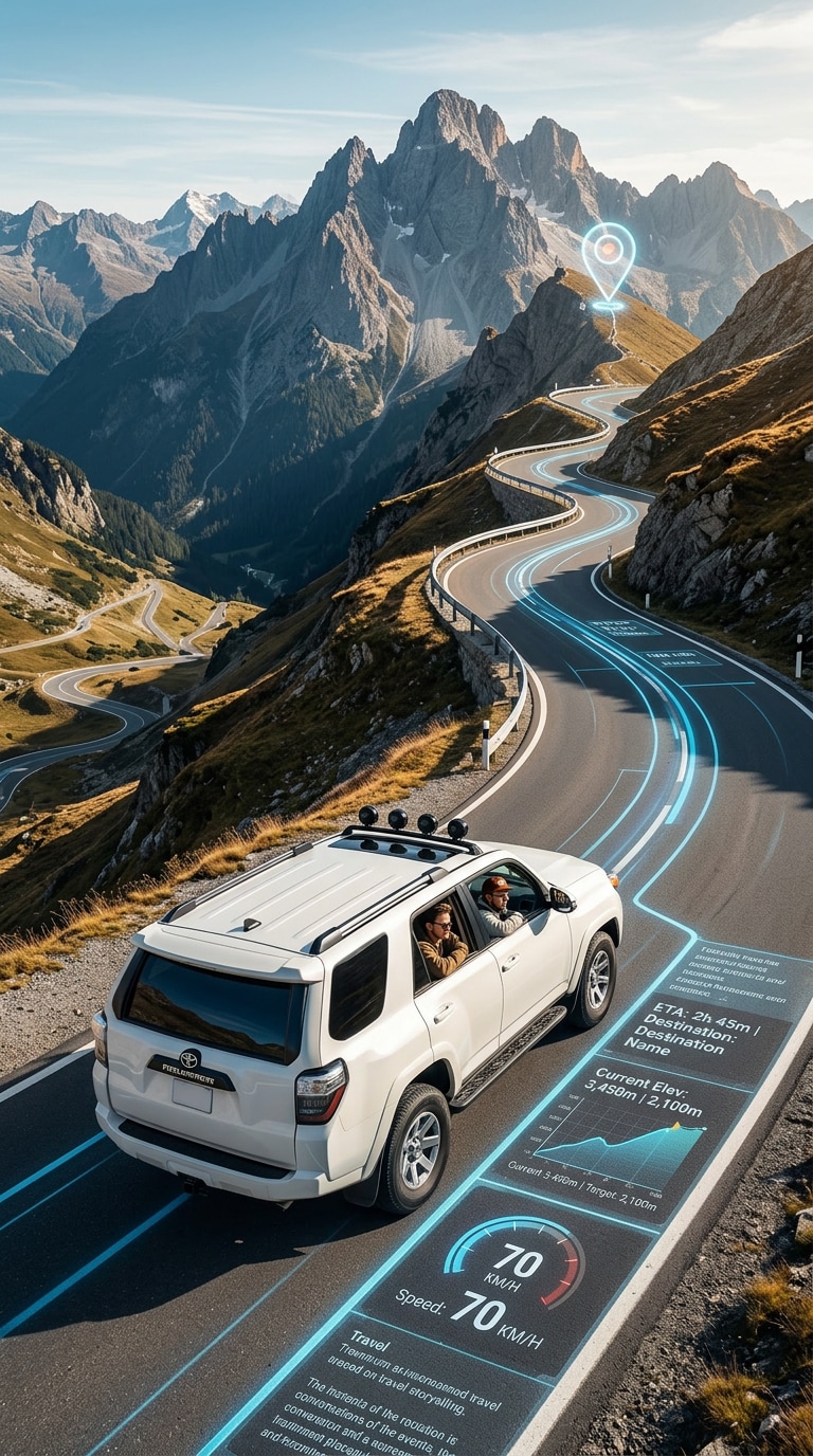 Mountain Pass Travel Route cinematic car photo prompt