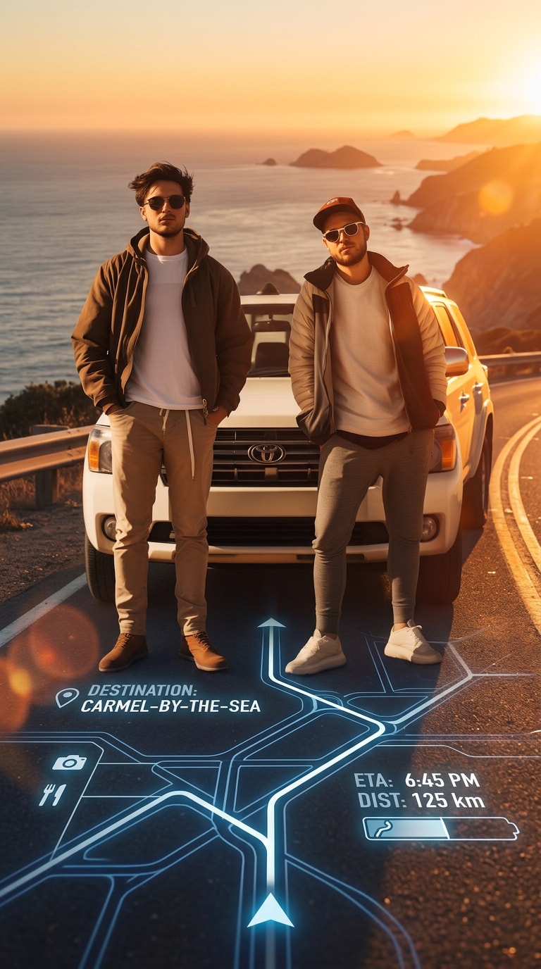 Sunset Coastal Drive cinematic car photo prompt