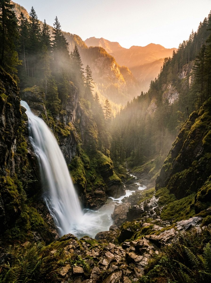 Cinematic Mountain Waterfall