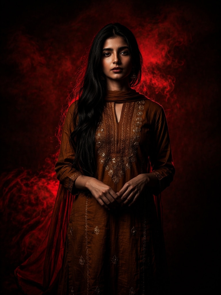 Red and Black Studio Relight Cinematic Relight Prompt