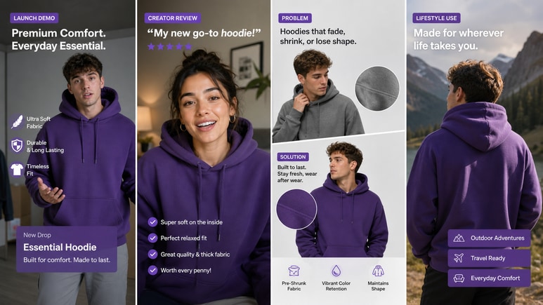 Multiple Clothing and Apparel Photos short video styles for ecommerce creative testing