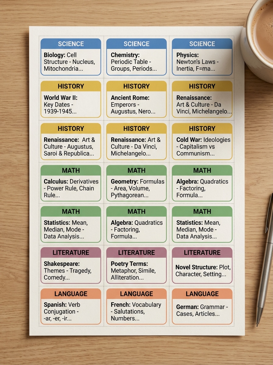 Color-Coded Revision Cards