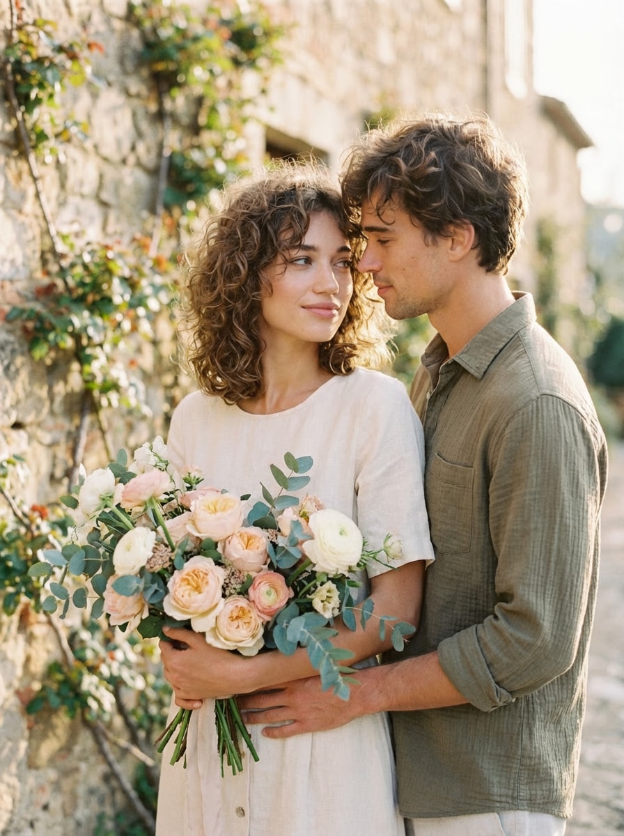 Bouquet Couple Portrait