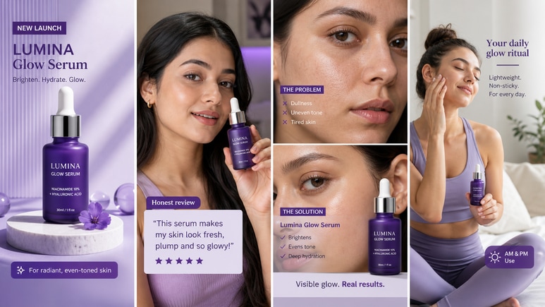 Multiple Cosmetic Product Photography short video styles for ecommerce creative testing